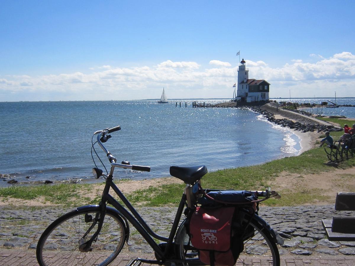 the iconic Marken Lighthouse, also known as Paard van Marken (Horse of Marken), located in Marken, Netherlands