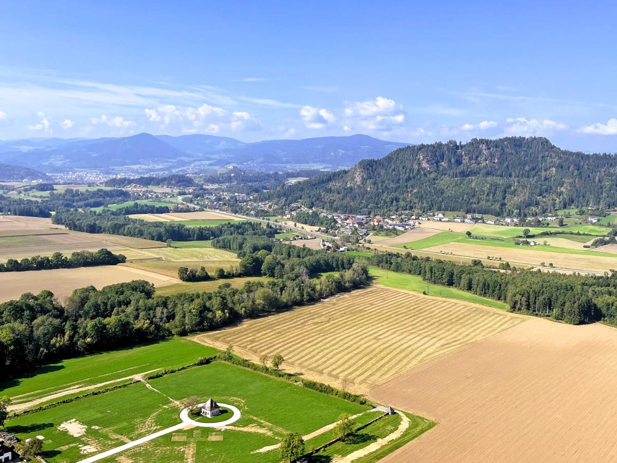 an aerial view of the area surrounding Hochosterwitz Castle in Carinthia, Austria