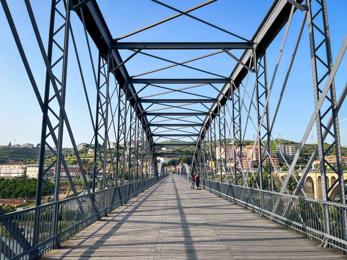 the Ponte Pedonal Metálica de Peso da Régua, a pedestrian metal bridge in Peso da Régua, Portugal