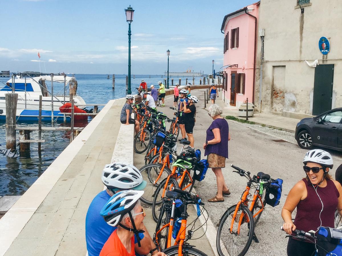 Cycling rest stop, waterways of Venice
