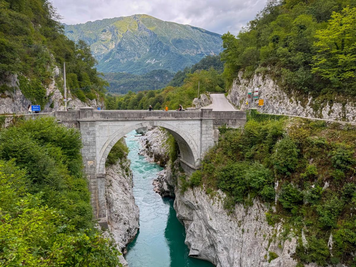 the Napoleon Bridge near Kobarid, Slovenia, spanning the Soča River