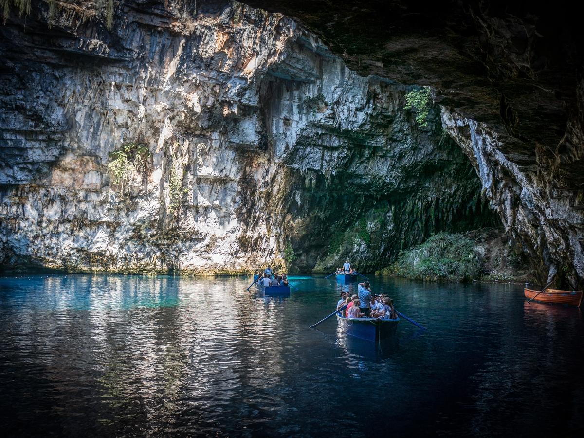 Melissani Cave, a stunning underground lake located on the island of Kefalonia, Greece