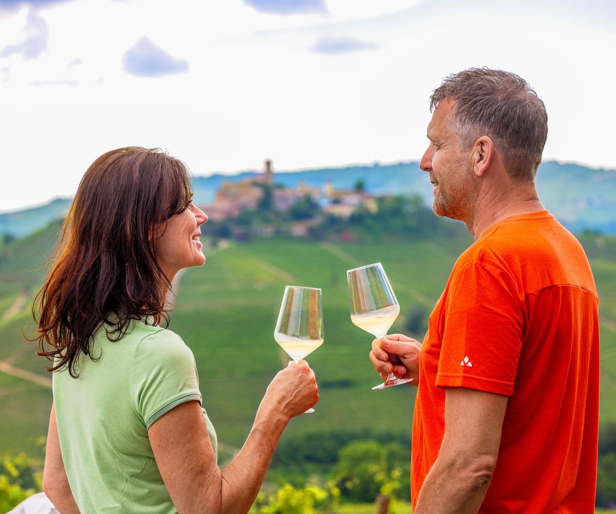 Enjoying a wine in Piedmont after a cycle