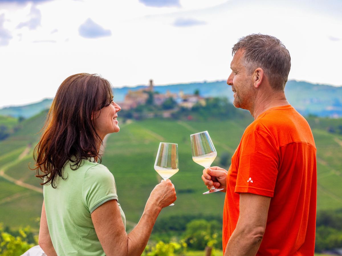 Enjoying a wine in Piedmont after a cycle