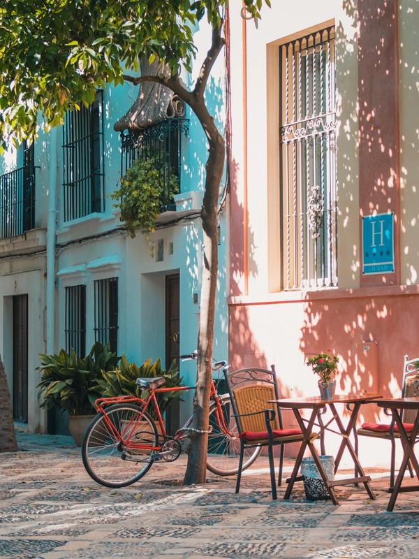 Andalusian square with bicycle 