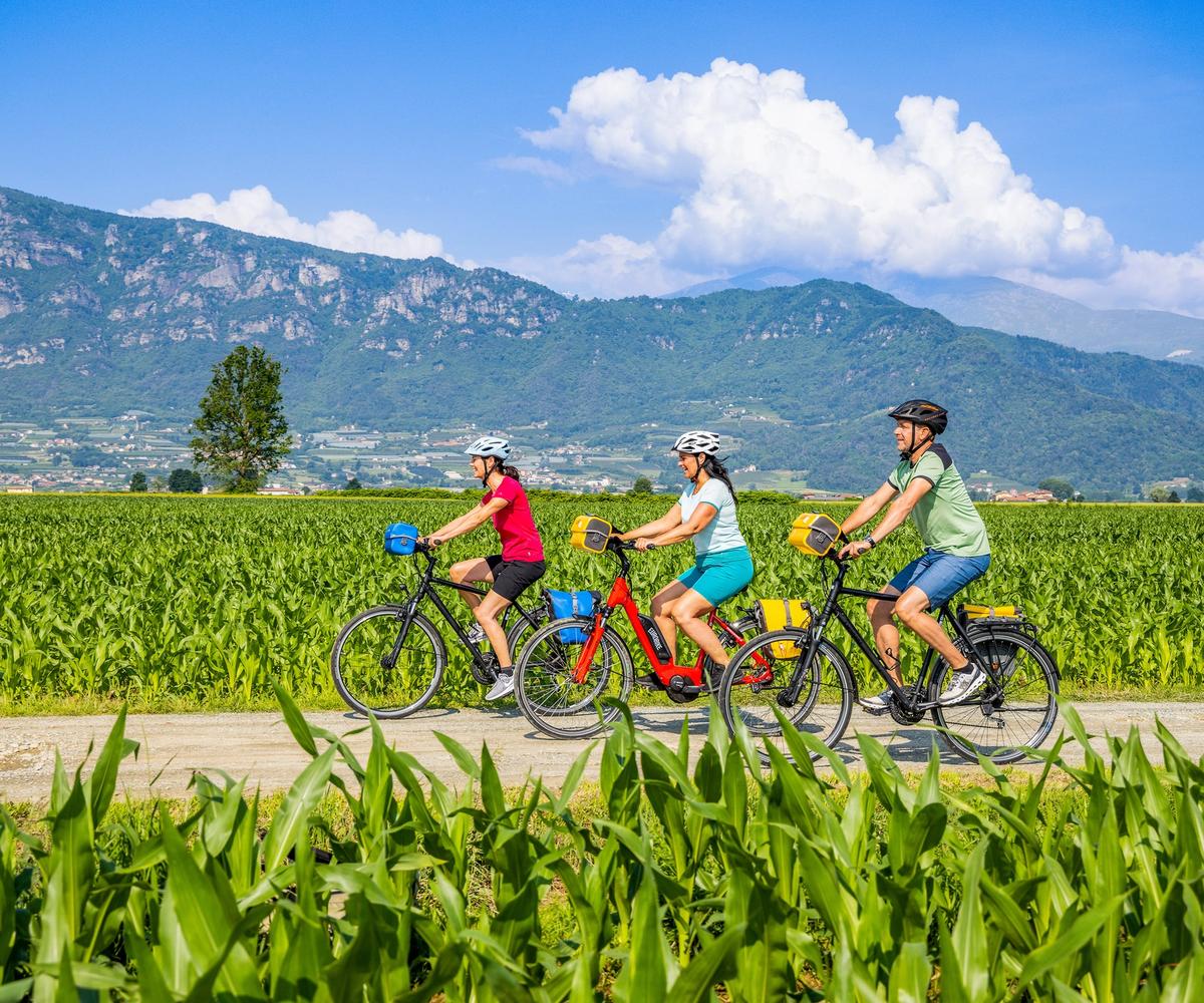 Cycling past the town of Saluzzo in Piedmont