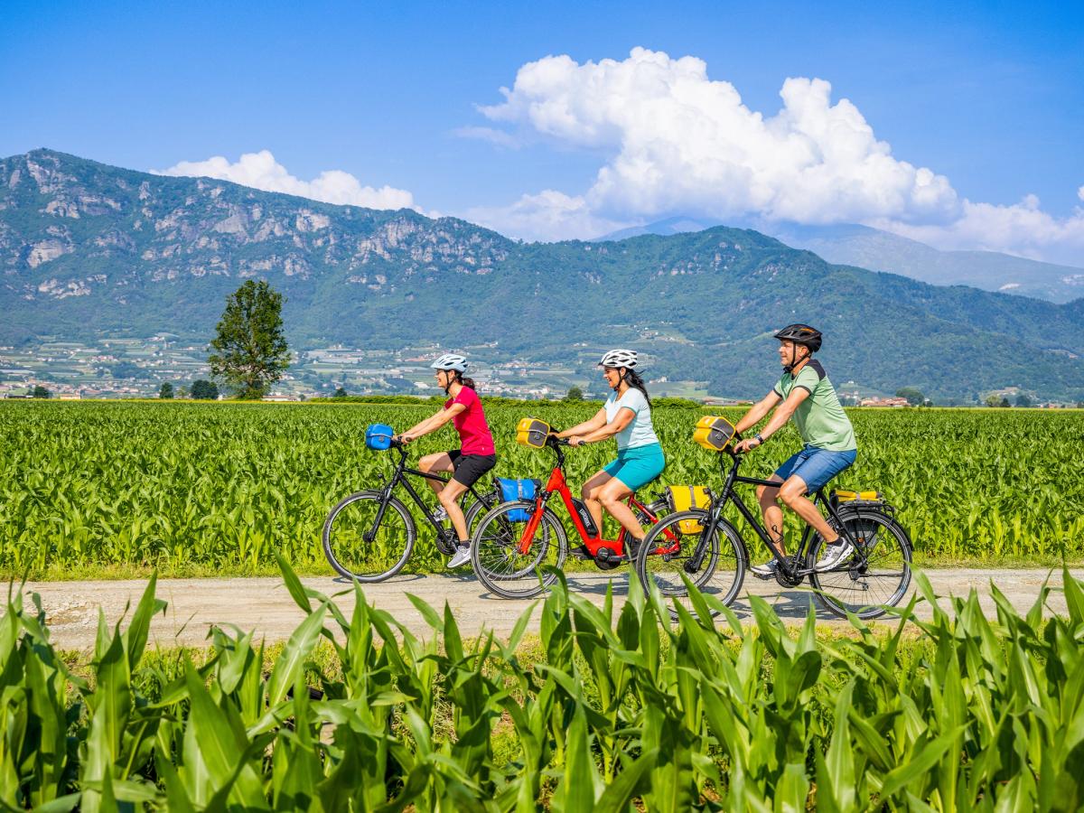 Cycling past the town of Saluzzo in Piedmont
