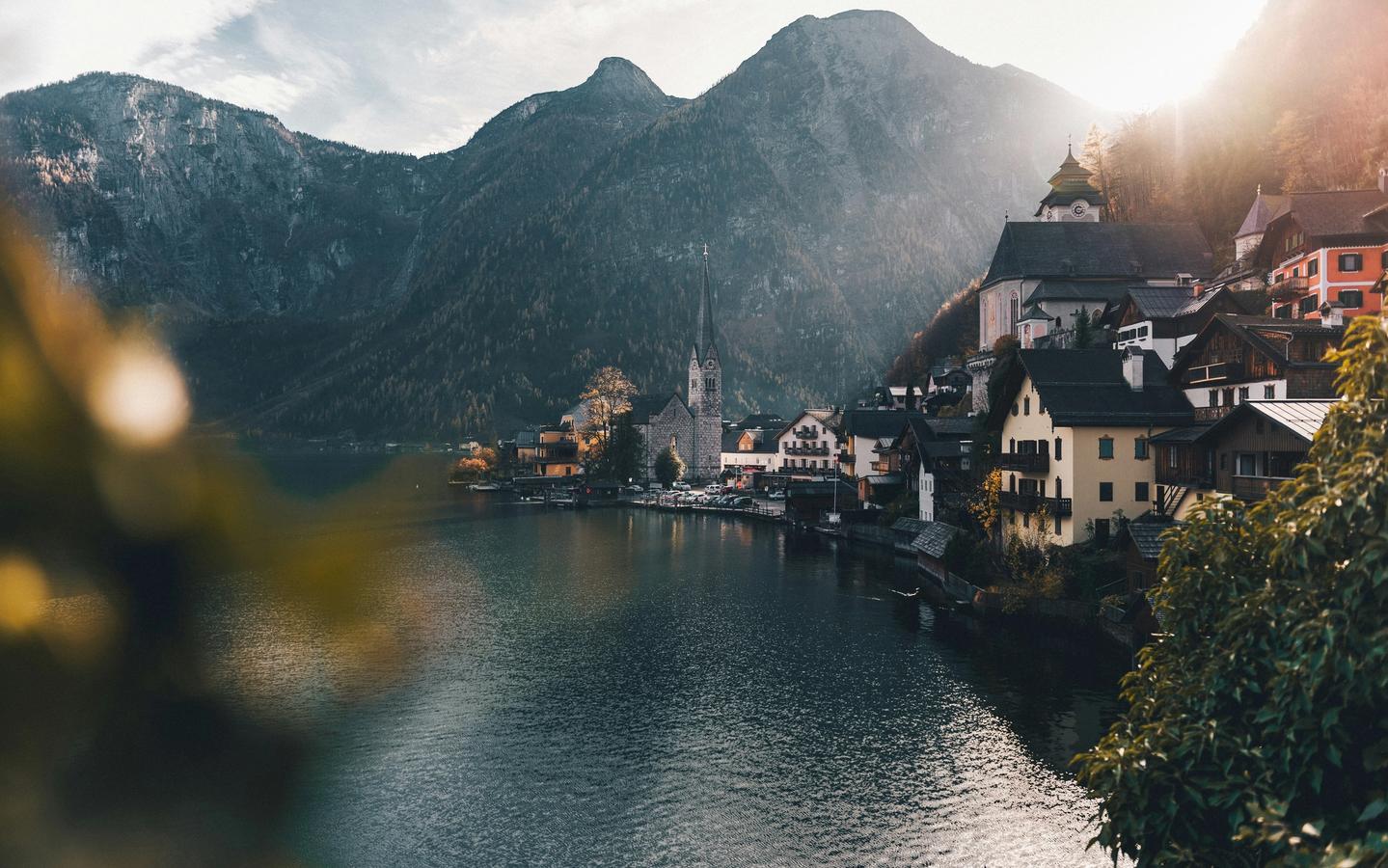 View of river and mountains in Austria