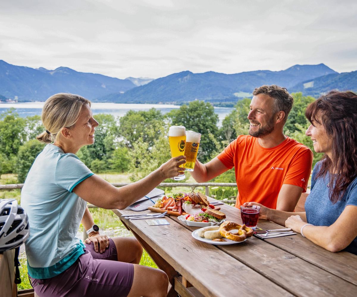Beers and lunch overlooking the Tegernsee Lake