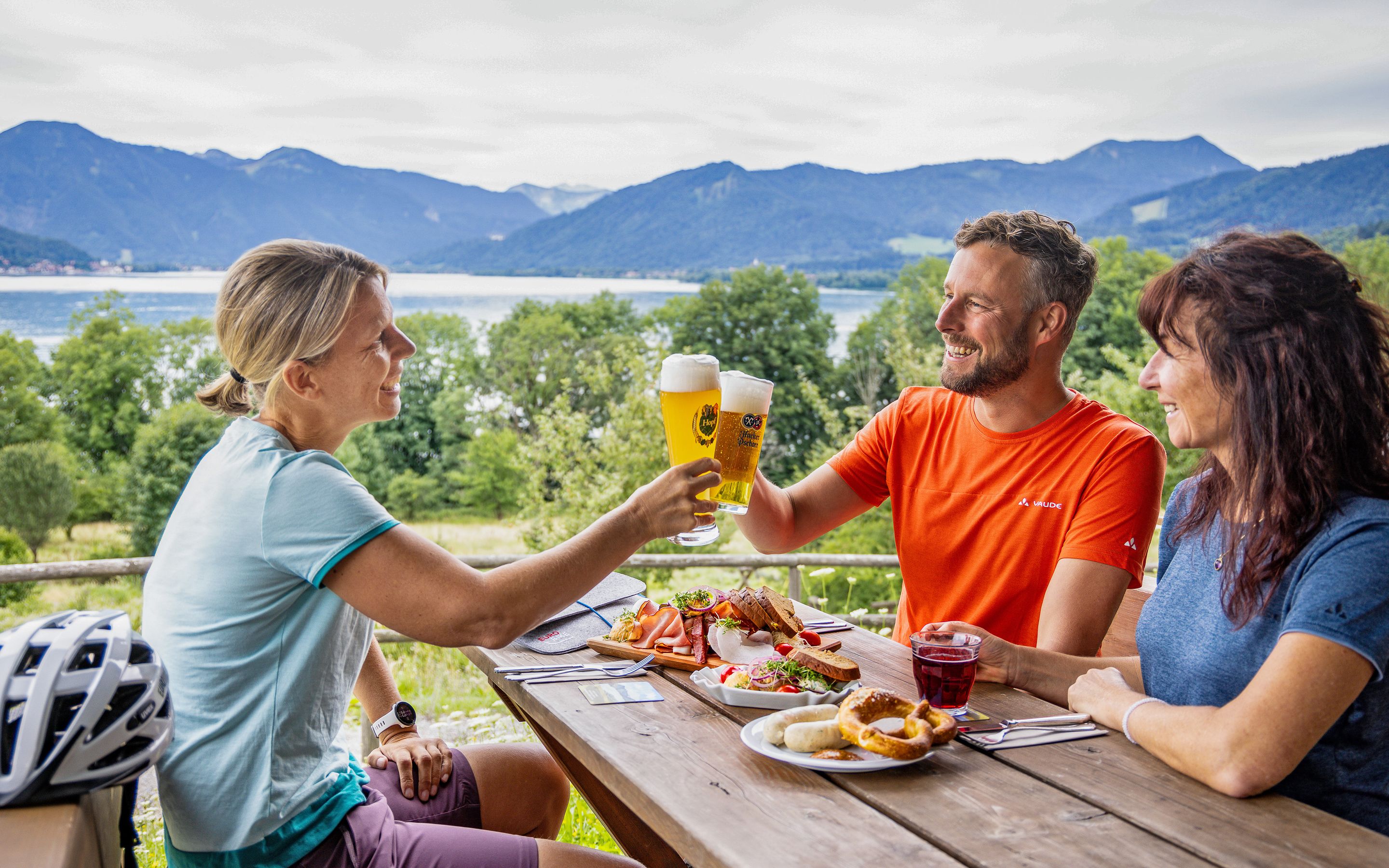 Beers and lunch overlooking the Tegernsee Lake