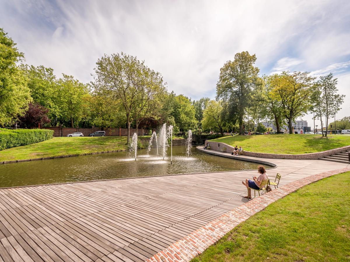 the King Albert I Park in Bruges, Belgium. The park is located on the former grounds of the old 't Zand Station and is part of the city's green space