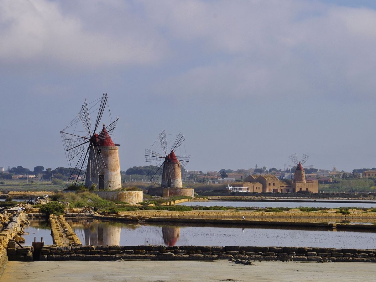 the historic salt pans of Marsala, Sicily, specifically the Saline della Laguna located near Contrada Ettore Infersa