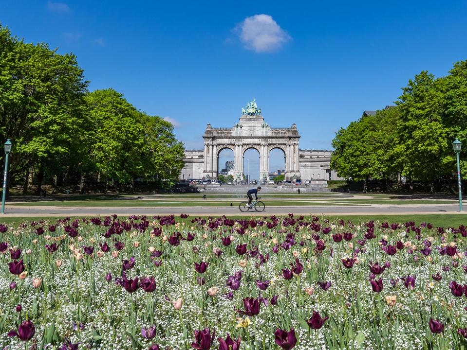 the Cinquantenaire Park in Brussels, Belgium. The park is a significant landmark with a rich history and impressive architecture