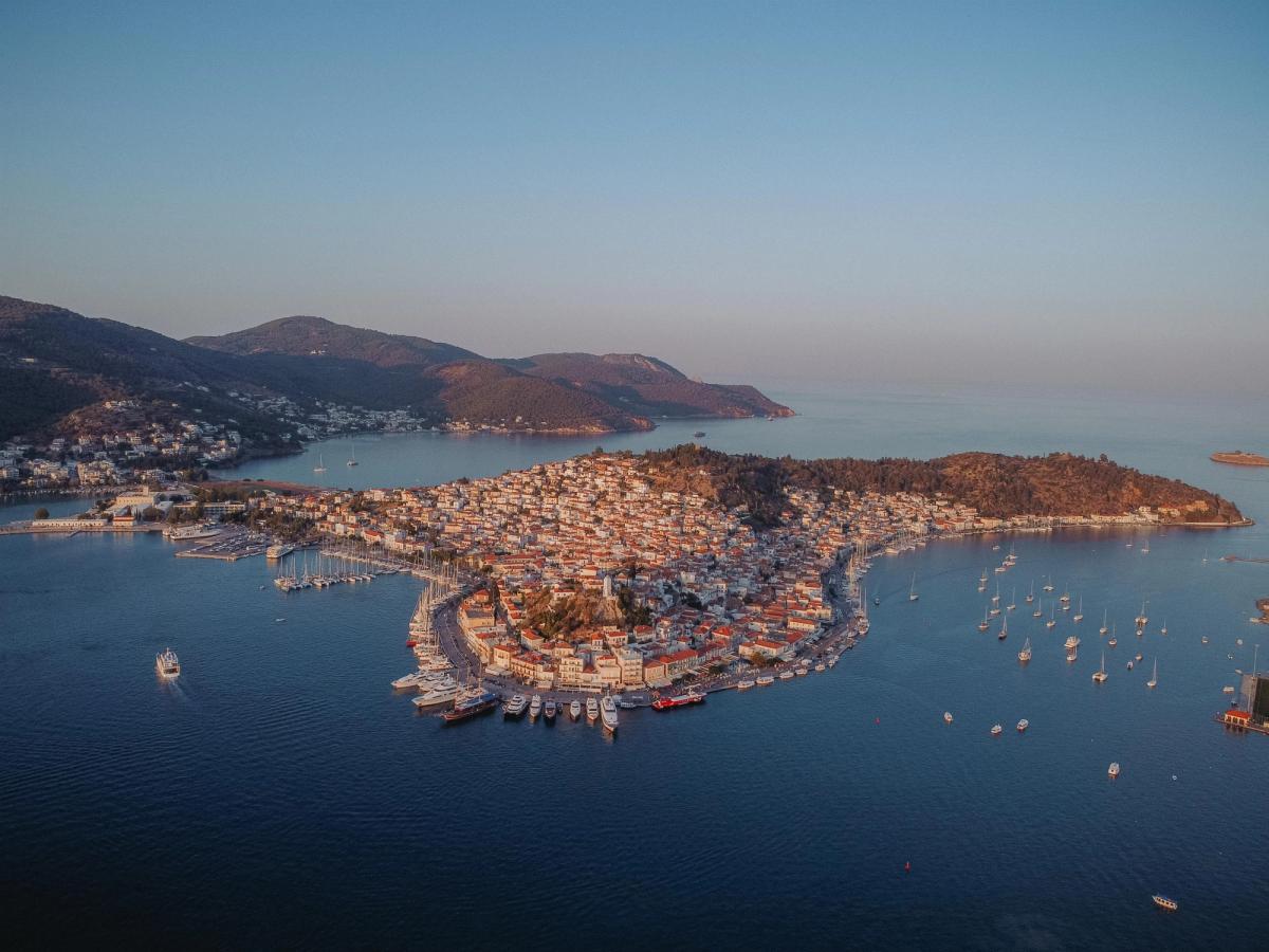 the town of Poros, located on Poros Island in the Saronic Gulf of Greece