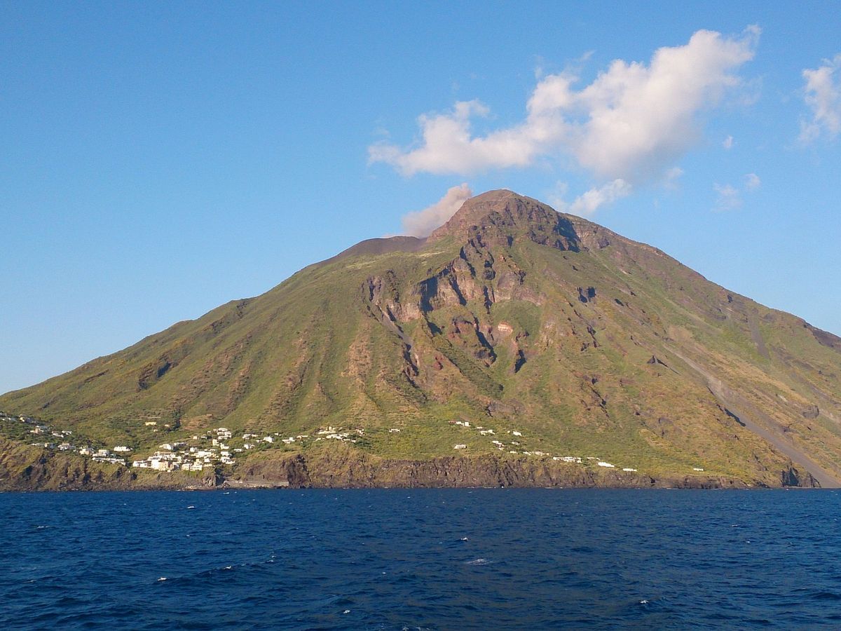 Stromboli Volcano, an active volcano located on Stromboli Island, one of the Aeolian Islands off the coast of Sicily, Italy