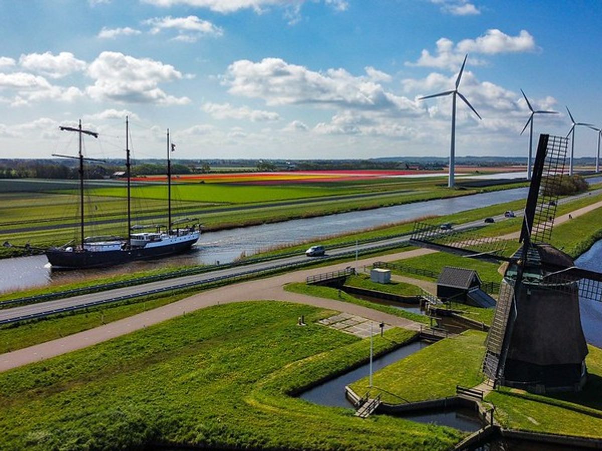 Sailing through fields full of tulips in Holland