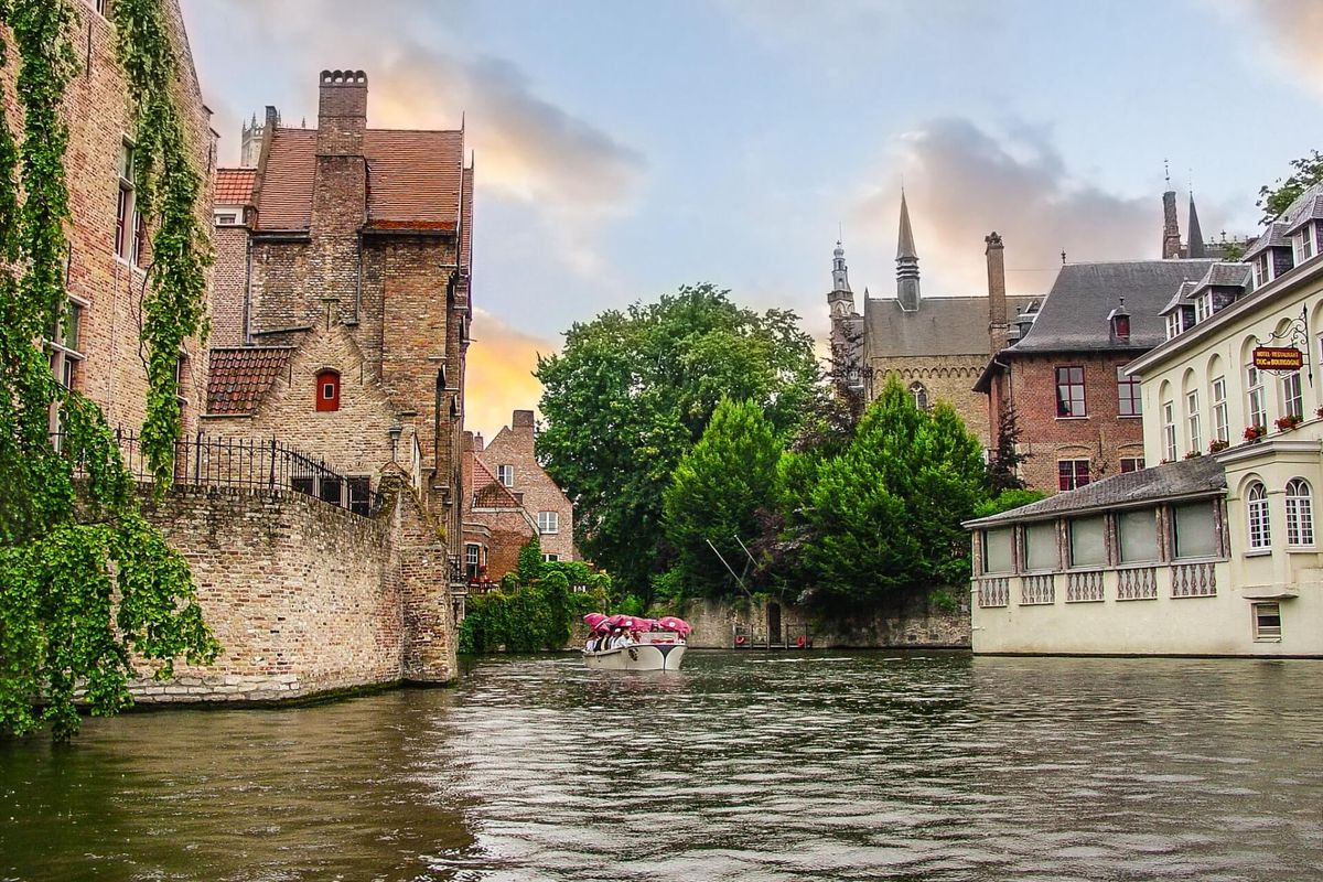 Bruges canal small boat