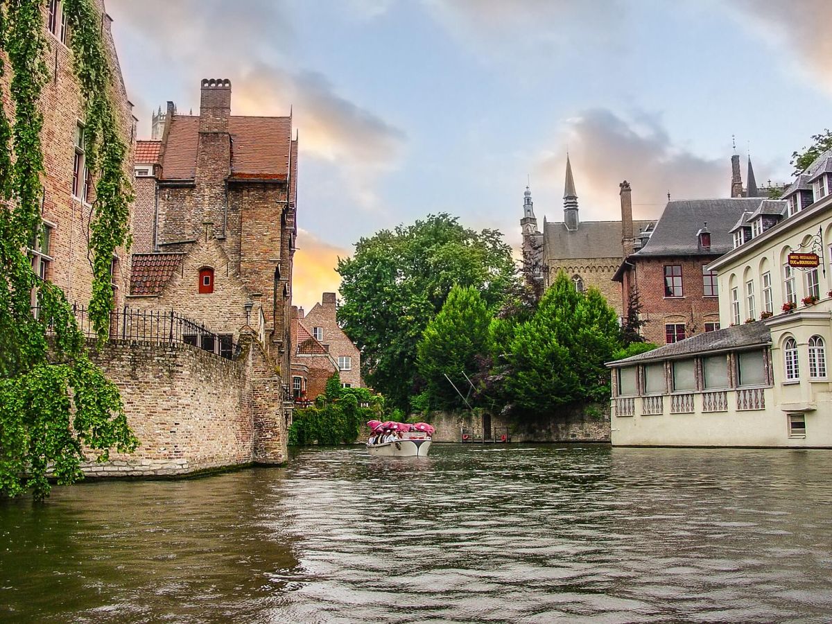 Bruges canal small boat