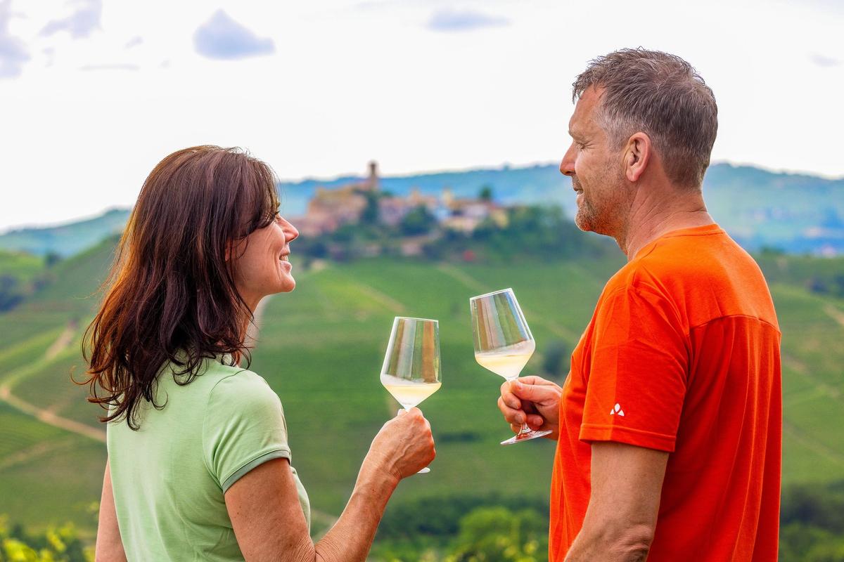 A quick wine break from cycling Piedmont, Italy