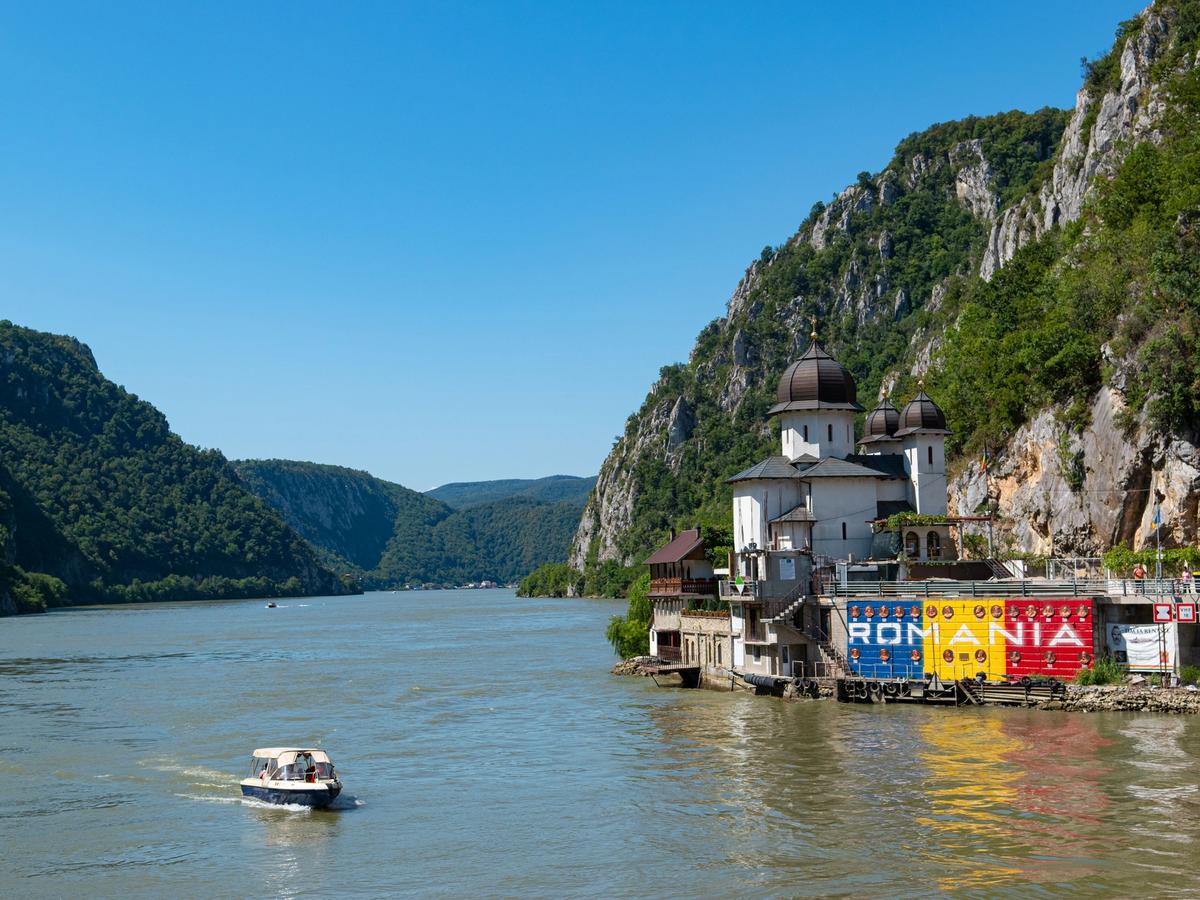 the Mraconia Monastery, located in the Djerdap National Park in Romania, on the banks of the Danube River