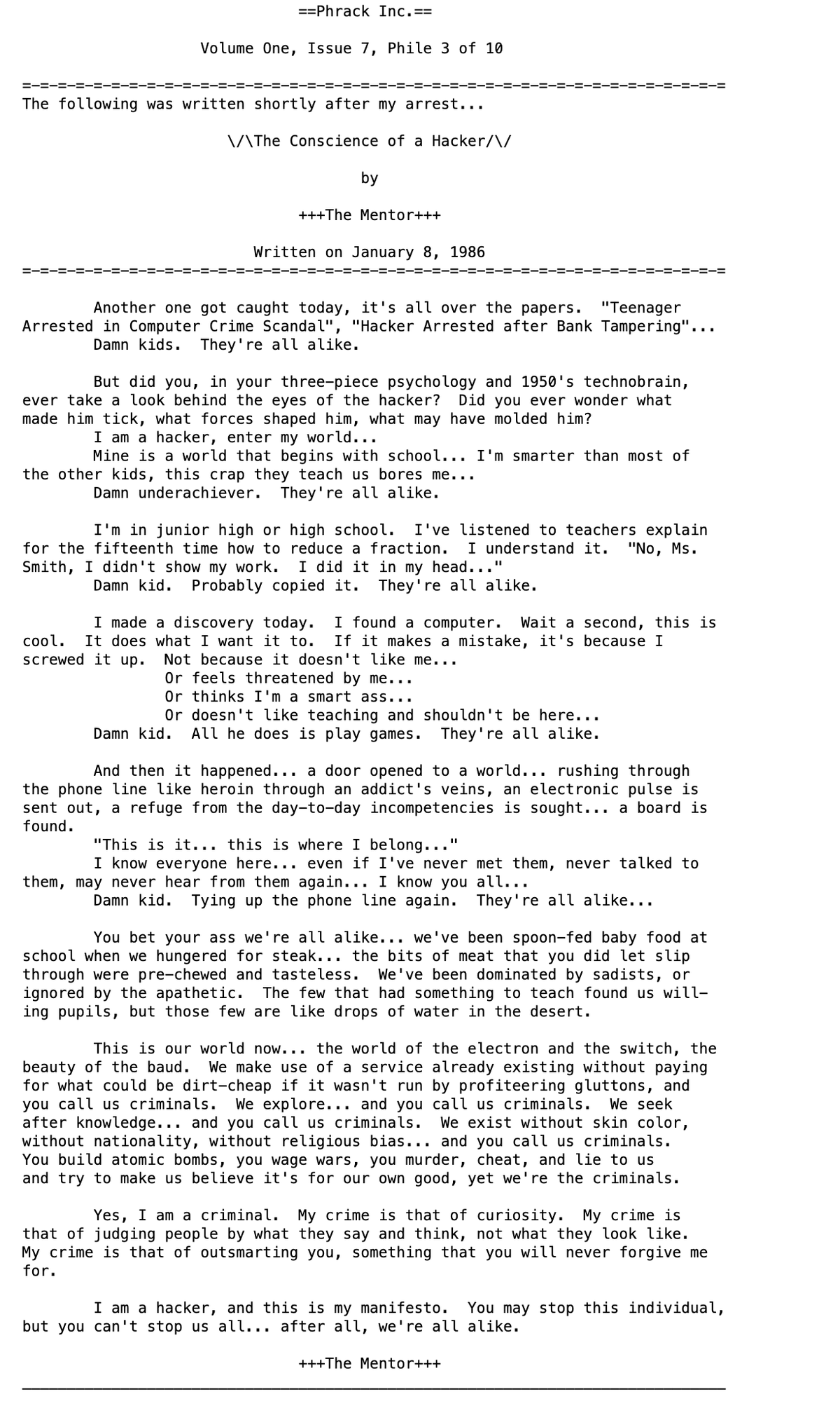 The Hacker Manifesto