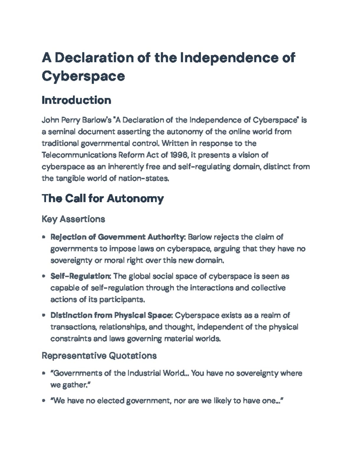 A Declaration of the Independence of Cyberspace
