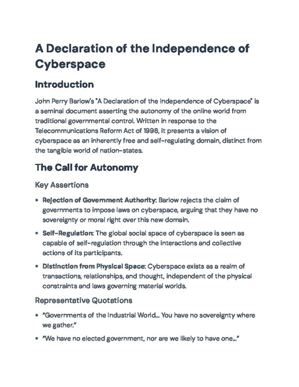 A Declaration of the Independence of Cyberspace
