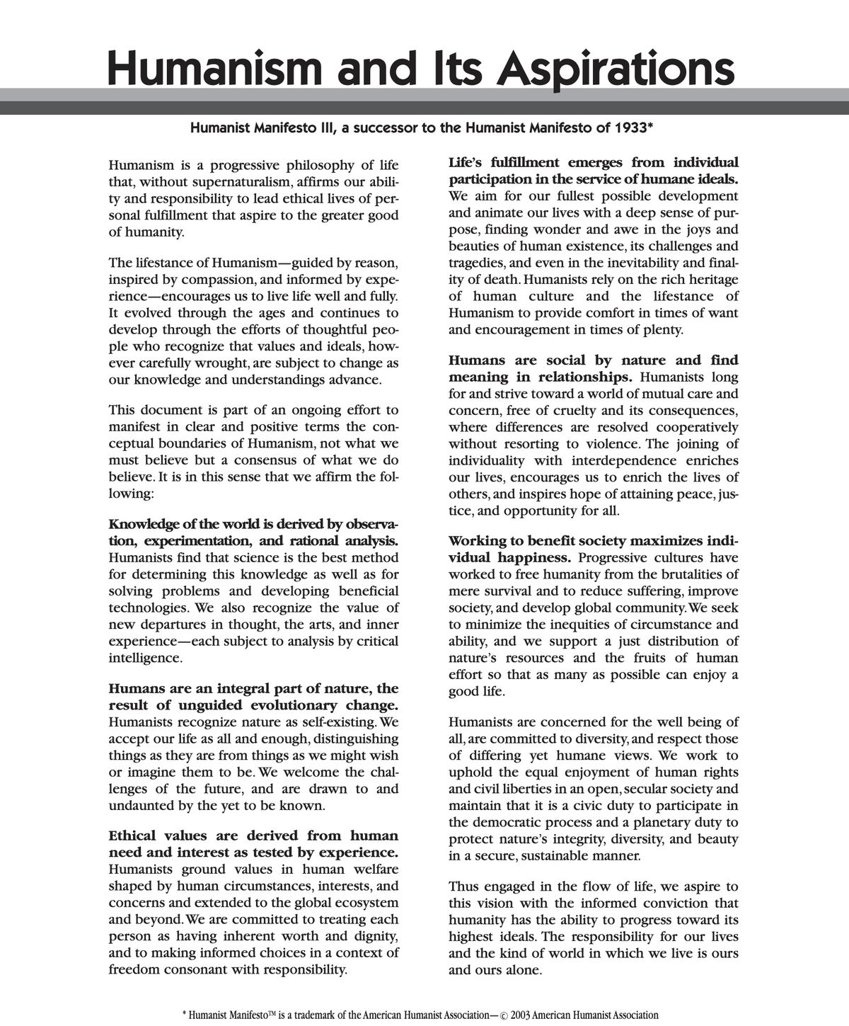 Humanist Manifesto III