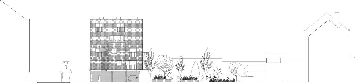 Side elevation of the housing block within the street profile