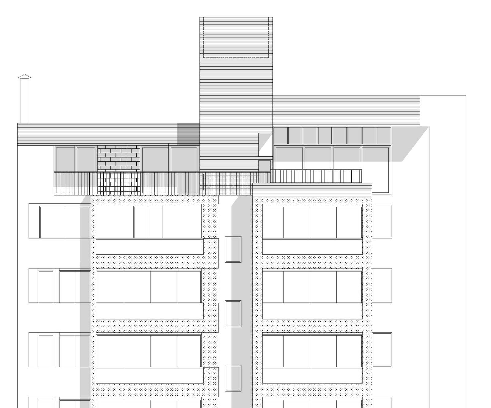 Elevation of the existing tower and surrounding apartment façades