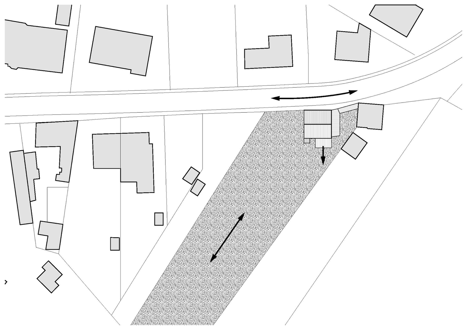 Site plan marking the building axis across the irregular plot