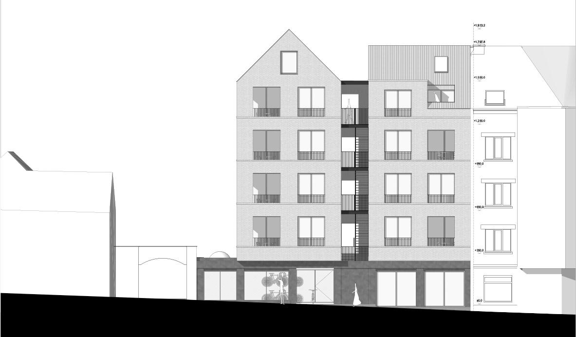 Street elevation of a six-storey gabled infill building