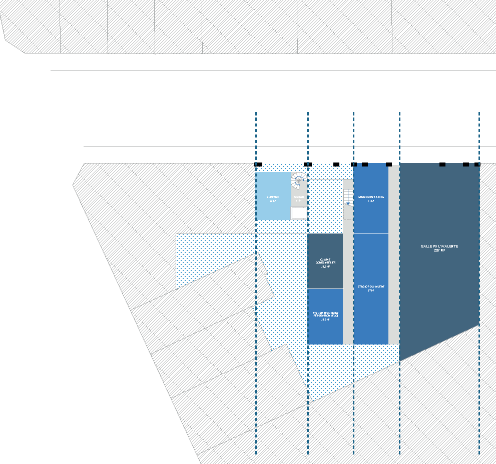 Final programme diagram dividing the site into varied blue zones