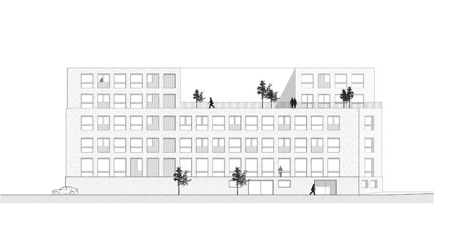 Courtyard façade elevation with a regular grid of openings