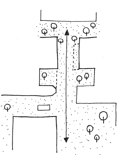 Diagram of the planted passage connecting the street and school.
