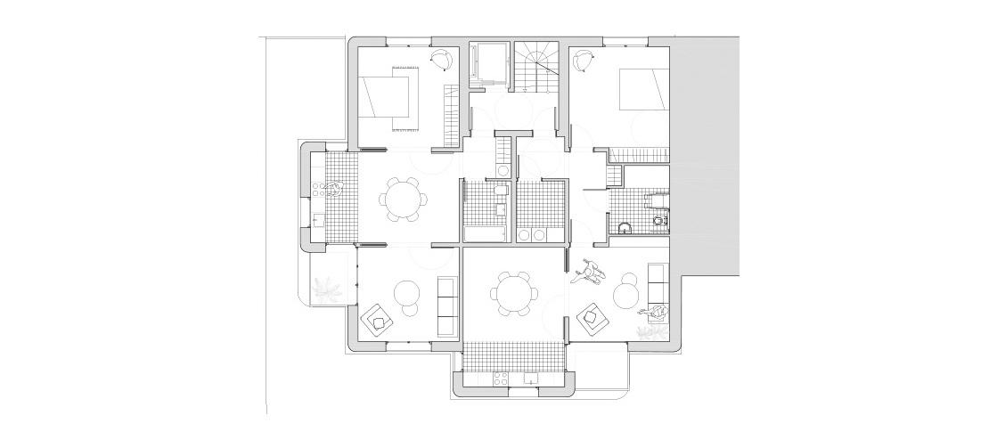 First-floor apartment plan around the central core