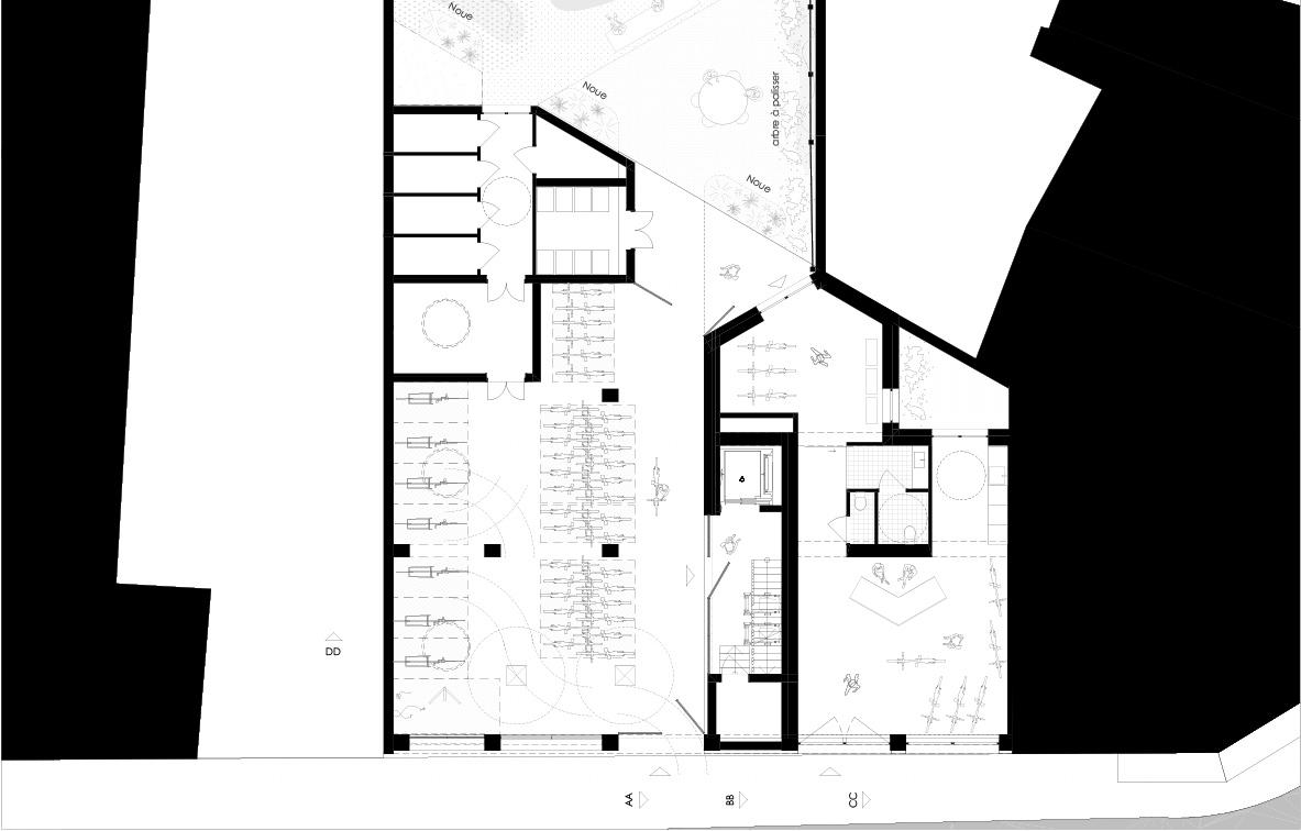 Ground-floor plan with entrance core and rear courtyard