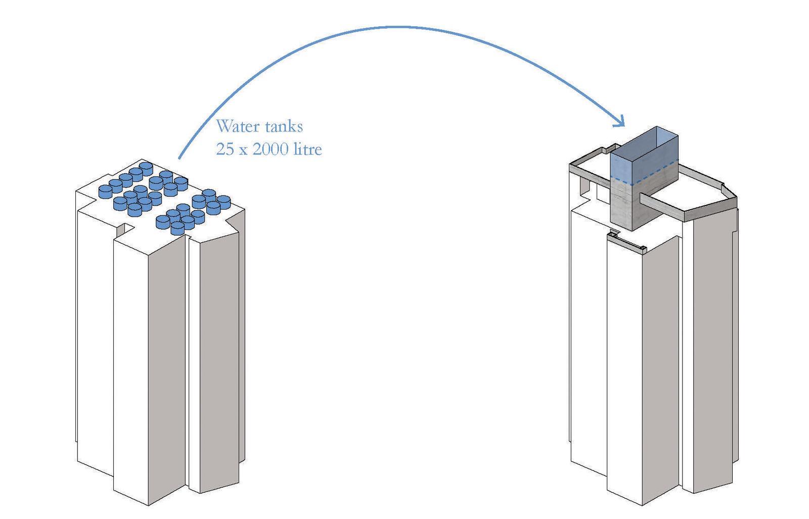 Axonometric diagram of water storage transferred between two towers