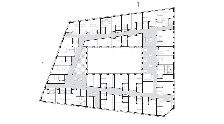 First-floor plan organized around the central courtyard
