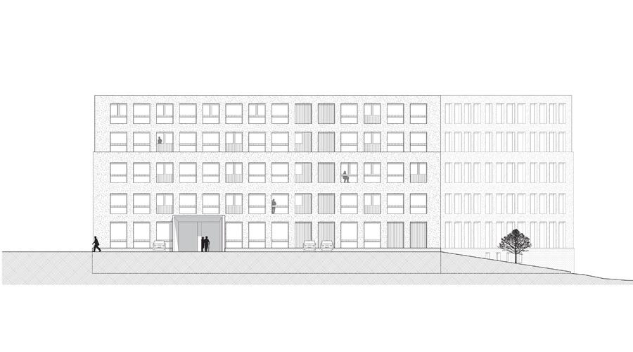 Street façade elevation of the multi-storey courtyard block