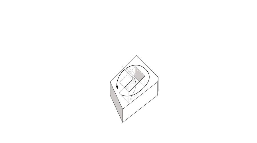 Axonometric diagram tracing circulation around the courtyard