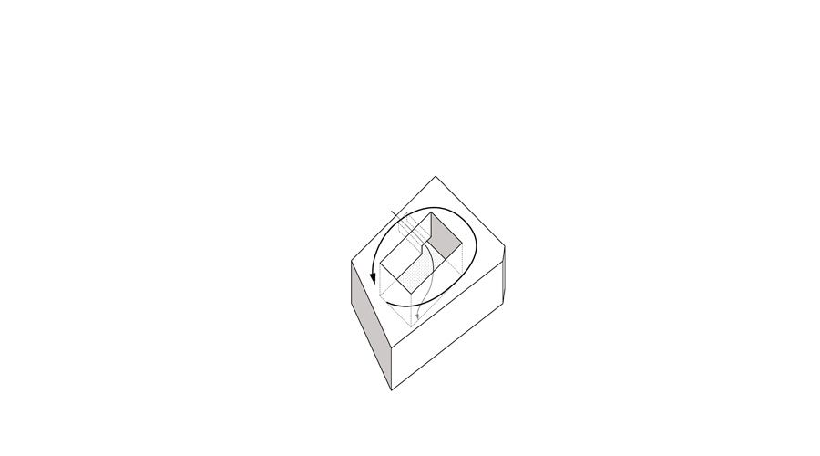 Axonometric diagram tracing circulation around the courtyard