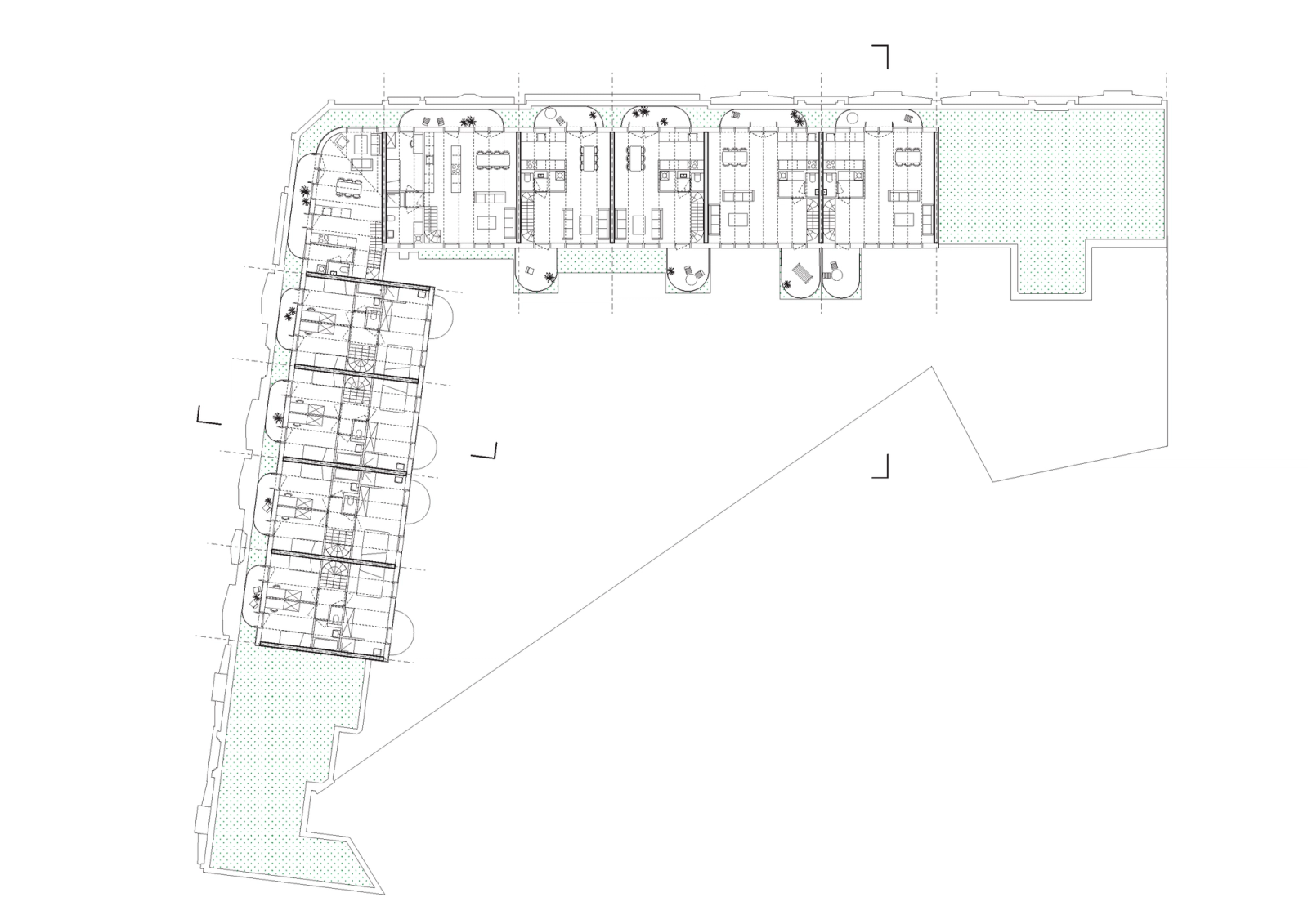 Plan of the shorter housing wing beside the open courtyard