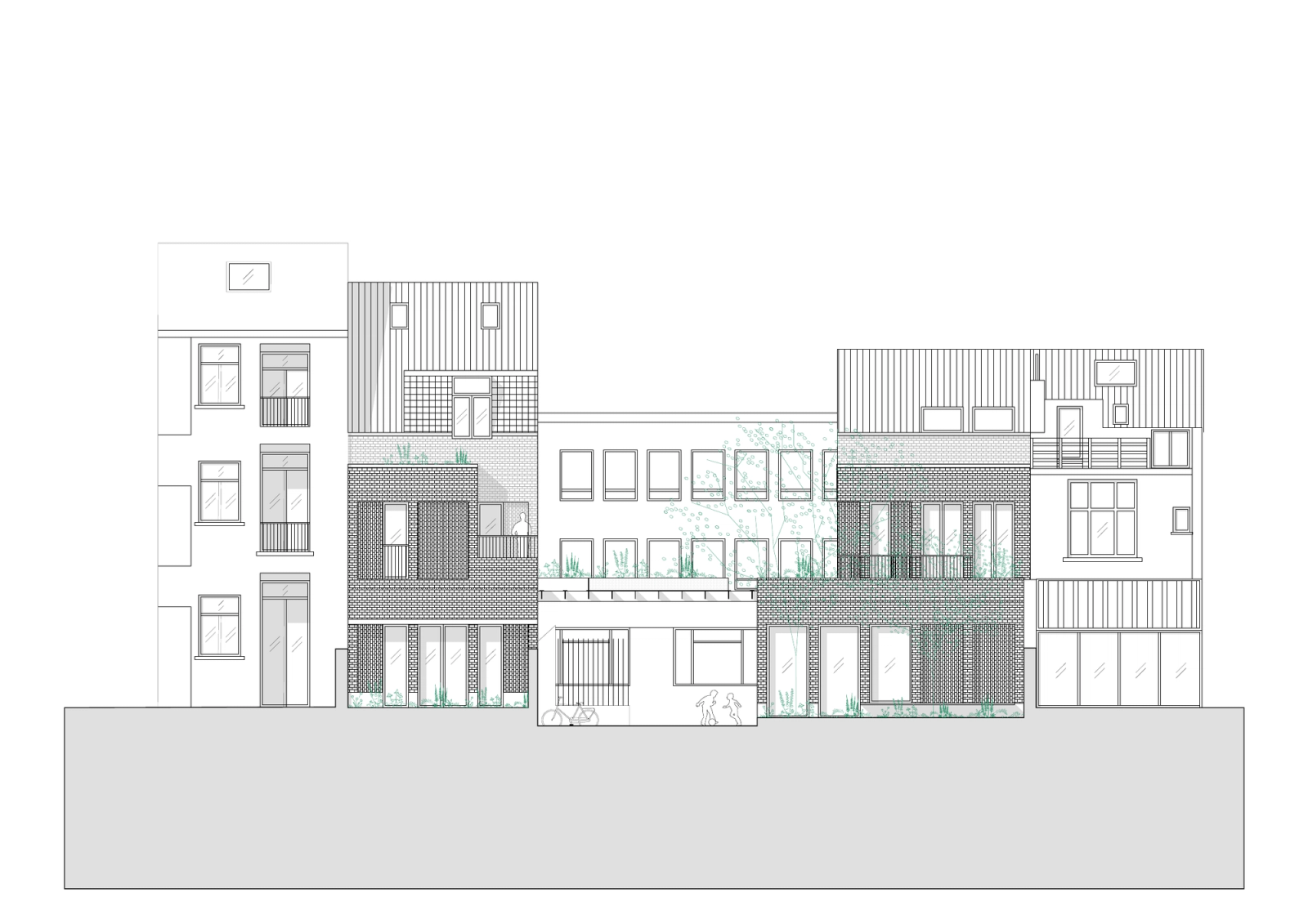 Rear elevation showing the buildings and canopy.