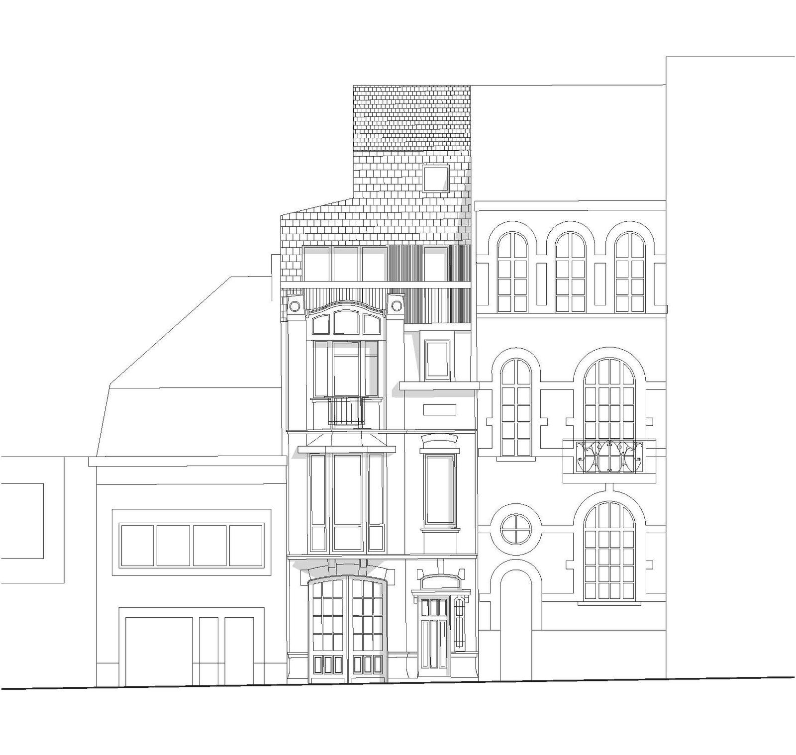 Street elevation showing the roof addition within the existing row