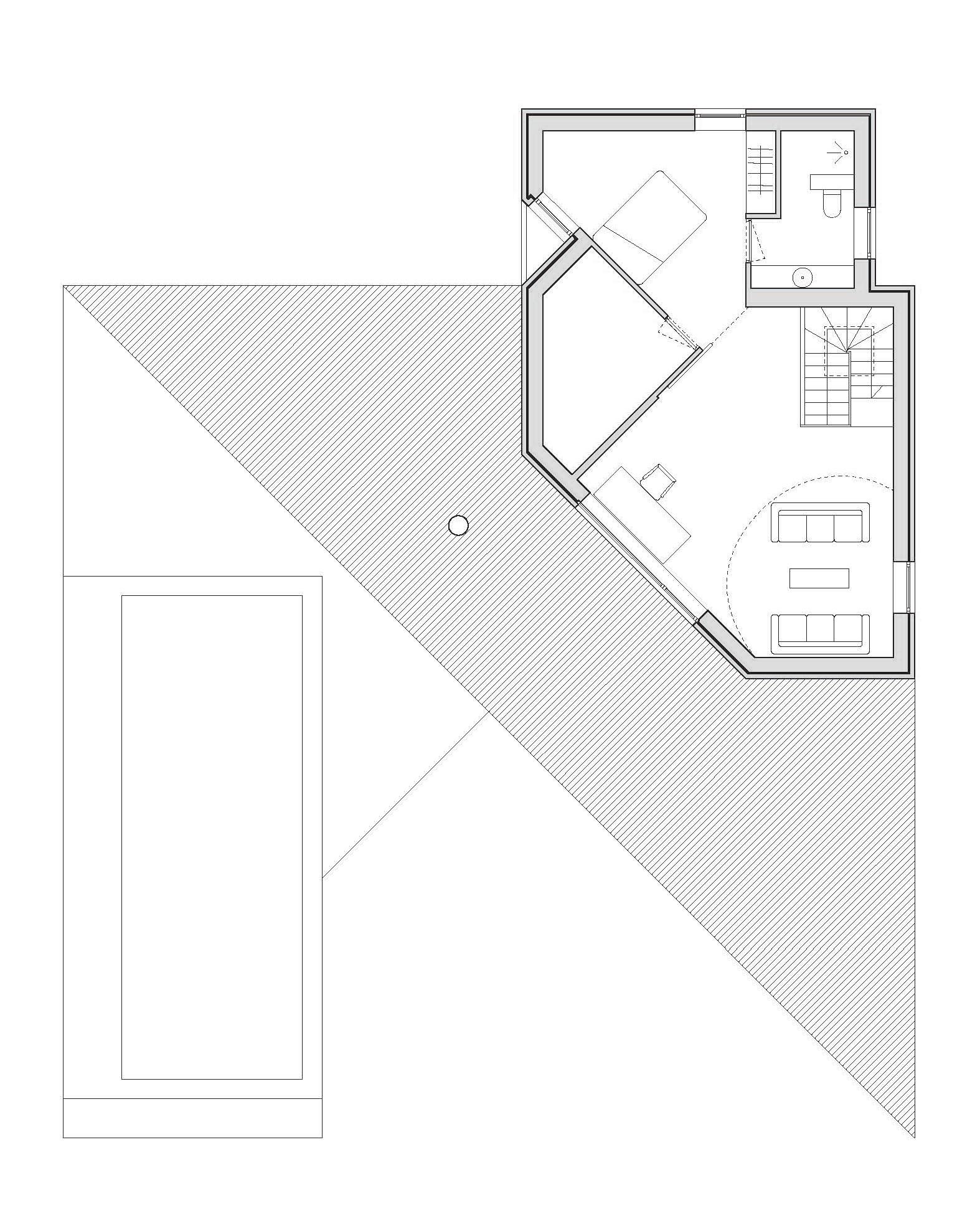 Upper-floor plan of bedrooms beside the open courtyard