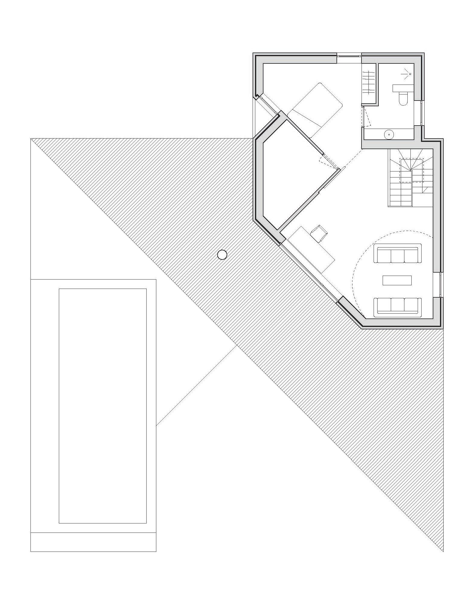 Upper-floor plan of bedrooms beside the open courtyard