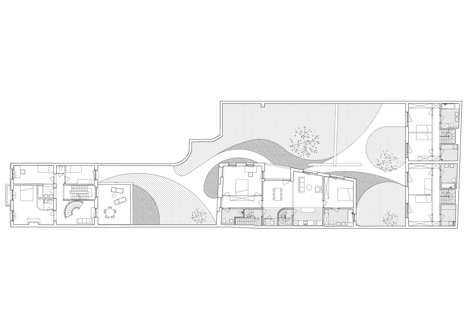Ground plan showing curving paths through the courtyard garden