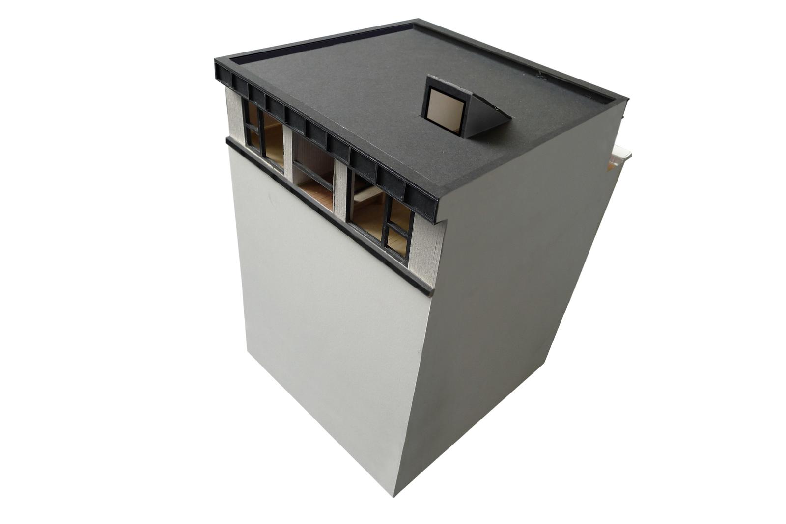 Massing model of the tall existing block and set-back rooftop addition