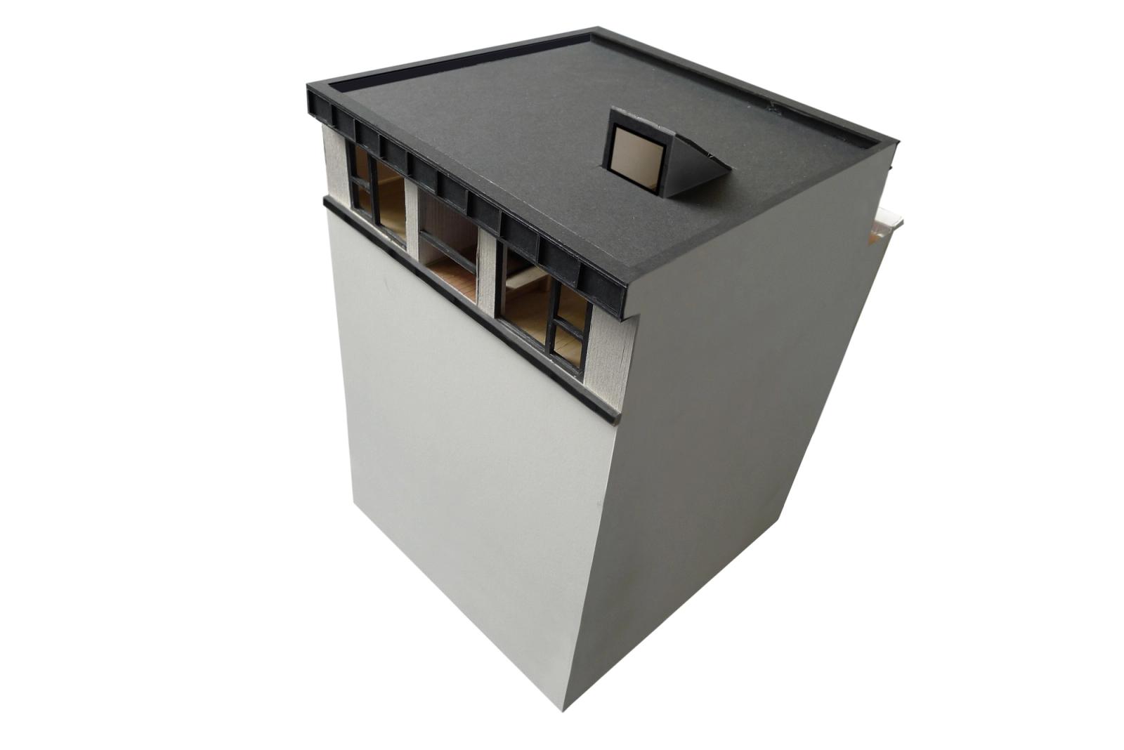 Massing model of the tall existing block and set-back rooftop addition